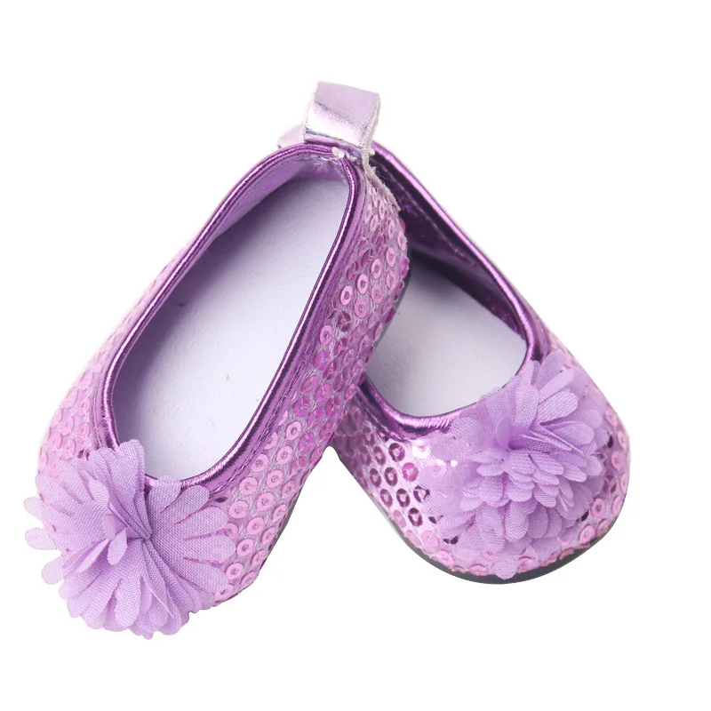 

New Fashion Baby Sequins Flower Doll shoes 7cm Manual Shoes Lovely 43cm Dolls Baby New Born and 18" American Doll Accessories