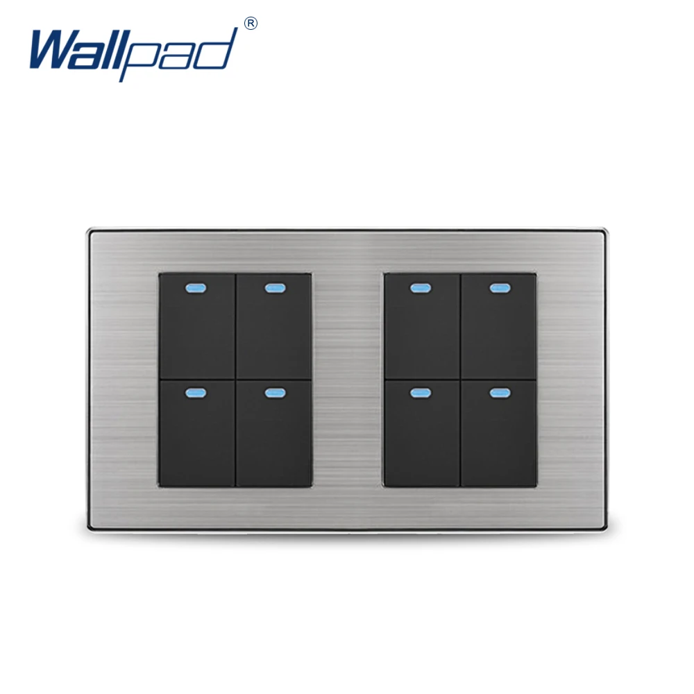 Wallpad 8 Gang 2 способ настенный выключатель с Светодиодный индикатор Роскошные атласные металла Панель настенный светильник переключатель 10A AC110~ 250V 160*86 мм