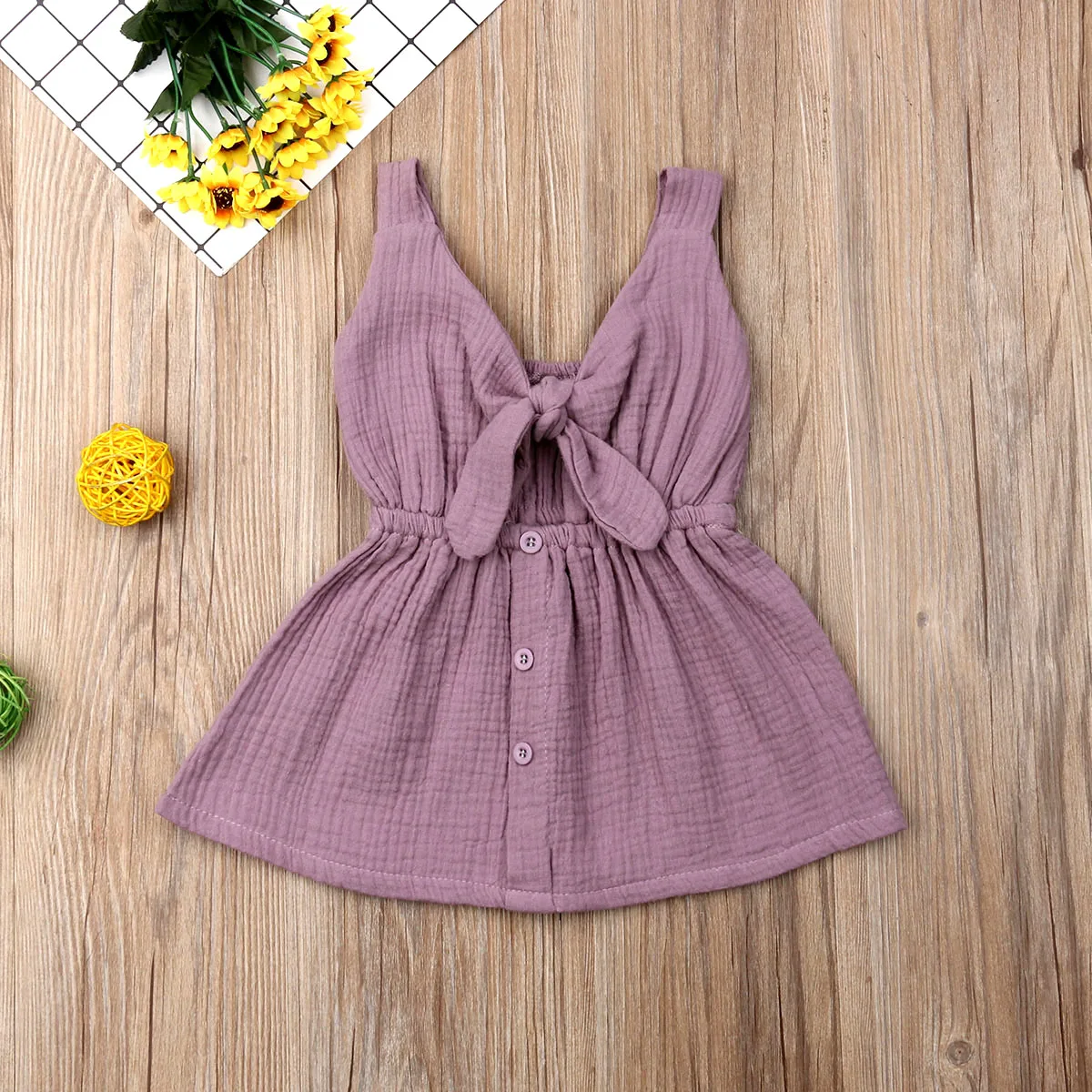 5 Colors Toddler Kids Baby Girls Dress Sleeveless Ruffle Solid Linen Elegant Princess Party Clothes | Детская одежда и обувь