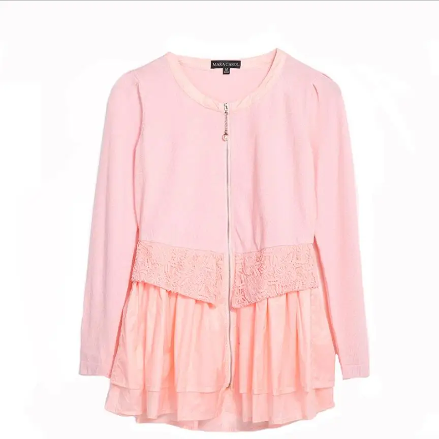 

Factory outlets Spring summer women lace knit jacket female cardigan diamond beading ruffles stitching longer Tops Wq1207