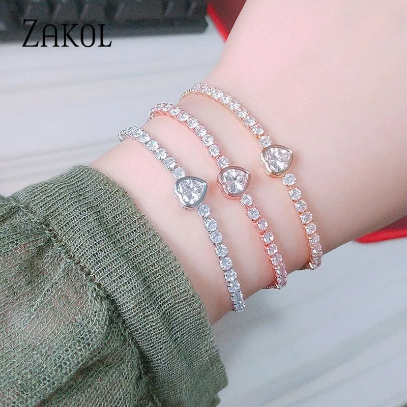 Новинка, Круглый Теннисный браслет ZAKOL для женщин, блестящие браслеты с кубическим цирконием и брелоками, женские свадебные ювелирные изделия, FSBP2140