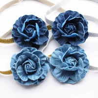 2017 navy blue camellia girls hairbands cowboy floral headbands handmade flower shape kids hairbands princess hairband 18pcslot