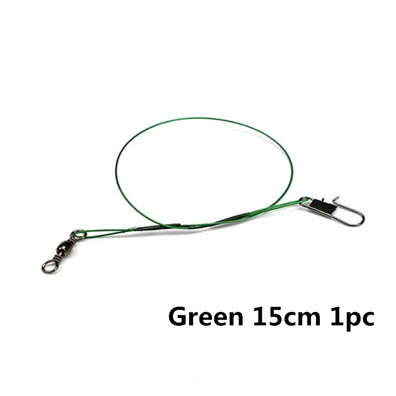 Green 15cm 1pc Рыболовные лески из нержавеющей стали Peche с оплеткой, ведущая стальная проволока, рыболовный крючок, поворотные рыболовные снасти из нержавеющей стали, аксессуары, инструменты, 1 шт - Цвет: Green 15cm 1pc