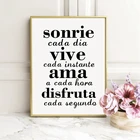 Испанский вдохновляющие цитаты Холст Картина стене плакат, улыбка каждый день запечатлейте каждый момент на испанском языке на холсте Печать на холсте домашний декор