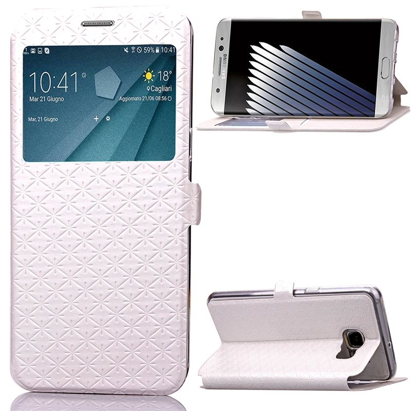 Slim Grid Texture PU Leather Cases Bling Glitter Window View Wallet Card Flip Case Stand Cover For Samsung Galaxy S7 Edge Note 7 |