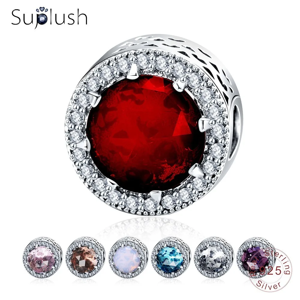 Suplush 100% натуральная 925 пробы серебряные круглые Форма камень CZ очарование