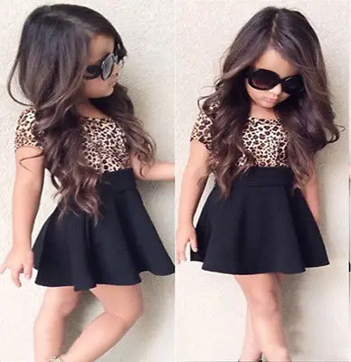 Baby Girl Kid Summer Princess Short Sleeve Leopard Shirt Top 2pcs Dress Outfit Clothes | Детская одежда и обувь