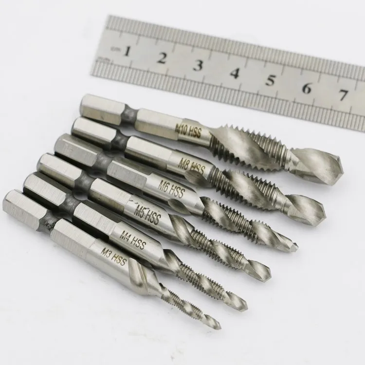Mainpoint 6 шт. M3 M10 Composite Tap Drill Bit 1/4 &quotHex HSS Speed стальная резьба спиральный винт Зенковка