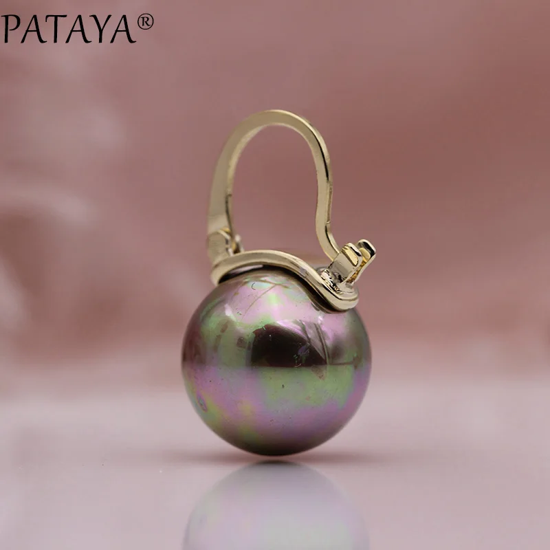 PATAYA, новинка, круглые, имитация жемчуга, длинные серьги, 585, розовое золото, женские вечерние, подарок, хорошее ювелирное изделие, простые серьги-подвески большого размера