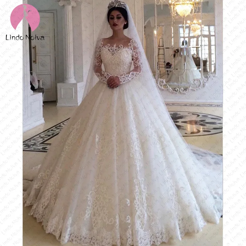 Casamento/Роскошные кружевные свадебные платья с длинными рукавами роскошные