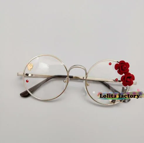silver flower Ручная работа,, Лолита, мягкая, для девушек, сладкая, японская, родная девочка, круглая оправа, вишня, Сакура, очки cos diffuse Chilo - Цвет: silver flower