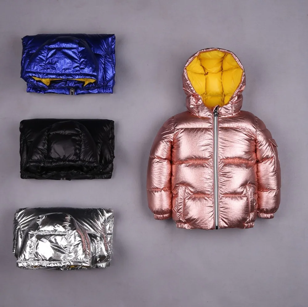 

Детская куртка розового цвета на утином пуху, зимняя парка с капюшоном для мальчиков и девочек, 2018