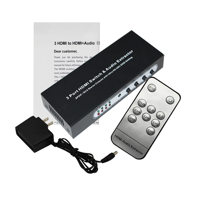 3 порта HDMI переключатель с оптическим Toslink SPDIF & RCA L/R аудио выход 3x1 экстрактор