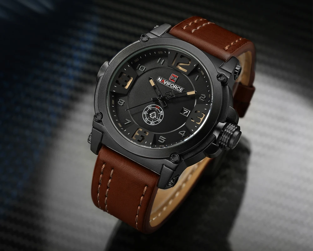 Новая мода Для мужчин S Часы naviforce militray Спорт кварцевые Для мужчин часы кожа Водонепроницаемый мужской Наручные часы Relogio Masculino