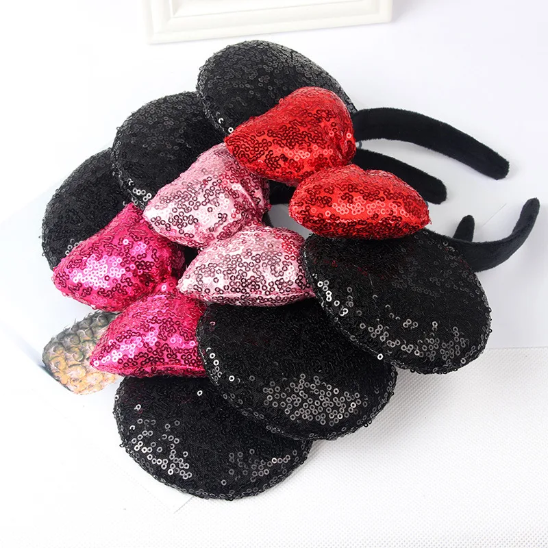 1pcs Headwear Minnie Ear Headband Hair Band For Women thicken Sequin 3D Bow Girls Hair Accessories Birthday Party Hairband
