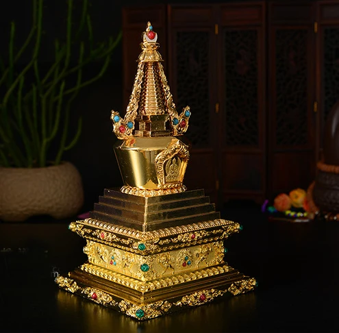 21cm # GOOD Buddha Buddhist bless family home Safety Health wealth efficacious Protection gold pagoda -free shipping cost | Дом и сад