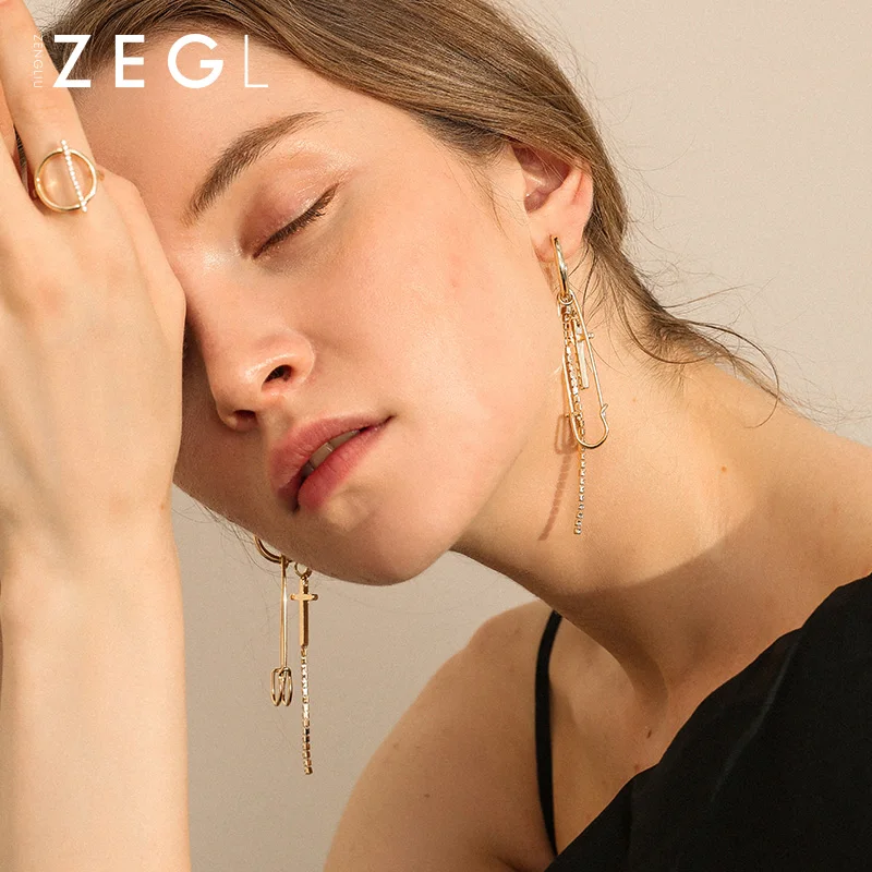 Женские креативные серьги ZEGL2020 эффектные длинные с булавкой
