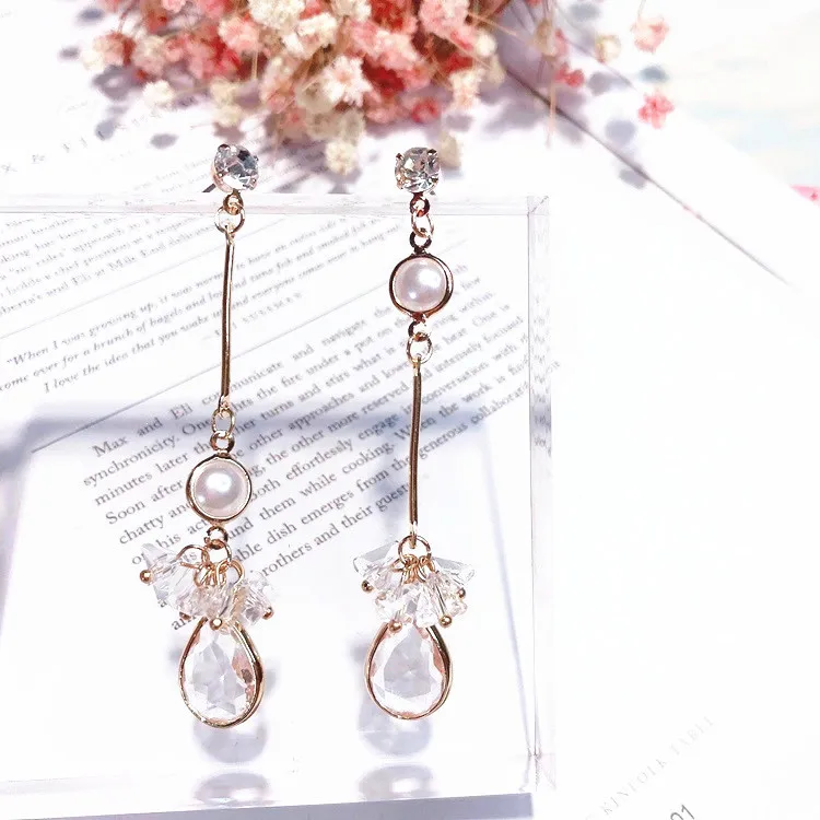 2018 корейский стиль Модные ювелирные изделия капли воды длинные серьги для женщин