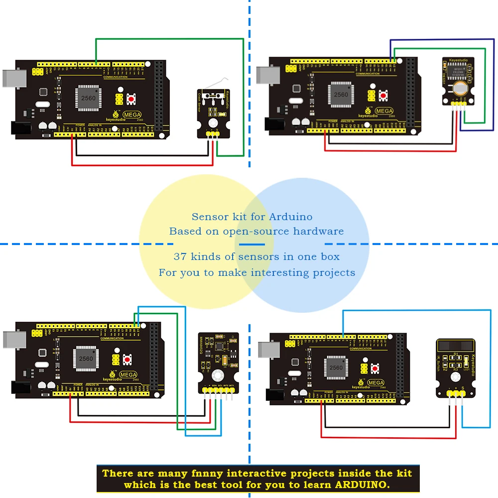 Keyestudio 37 in 1 Box Sensor Kit  V2.0 Mega Controller Board Sensor Electronic Kit For Arduino Starter Kit 37Pcs Modules