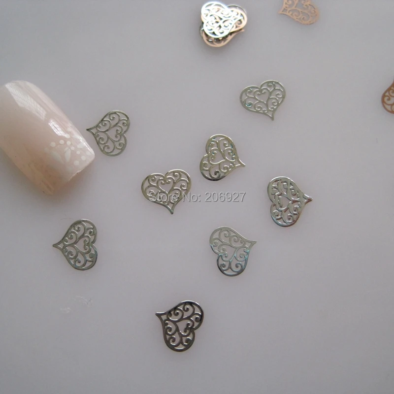 100 шт. серебряные металлические наклейки в виде сердца для дизайна ногтей|sticker