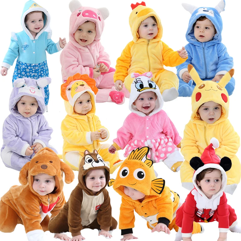 Детские комбинезоны с животными Теплые Зимние флисовые милые пижамы