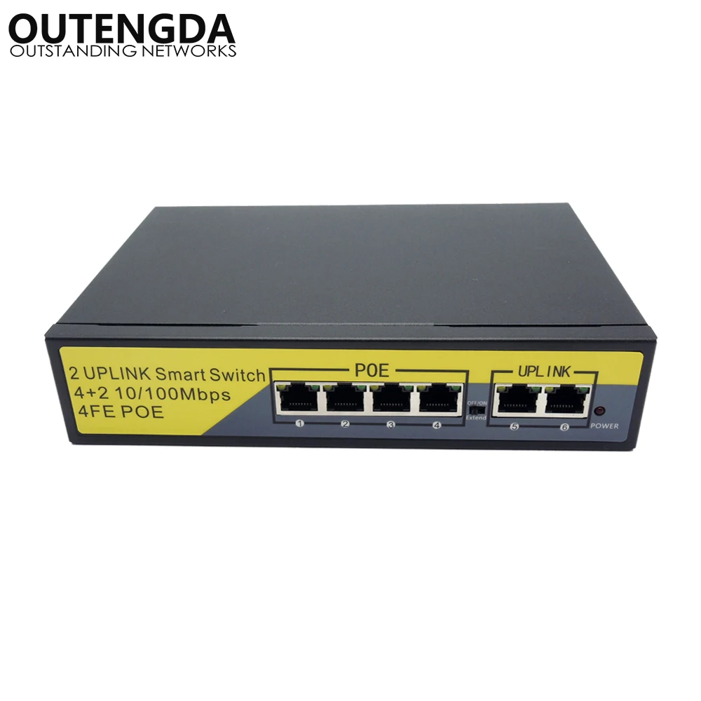 4 + 2 порта PoE коммутатор 802.3af Стандартный Выключатель питания 802.3at выключатель
