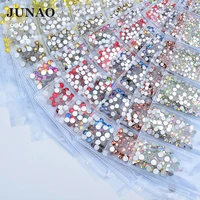 junao ss6 8 10 12 16 20 mix size clear ab glass nail rhinestones set round nail decoration stones flatback diy strass sticker