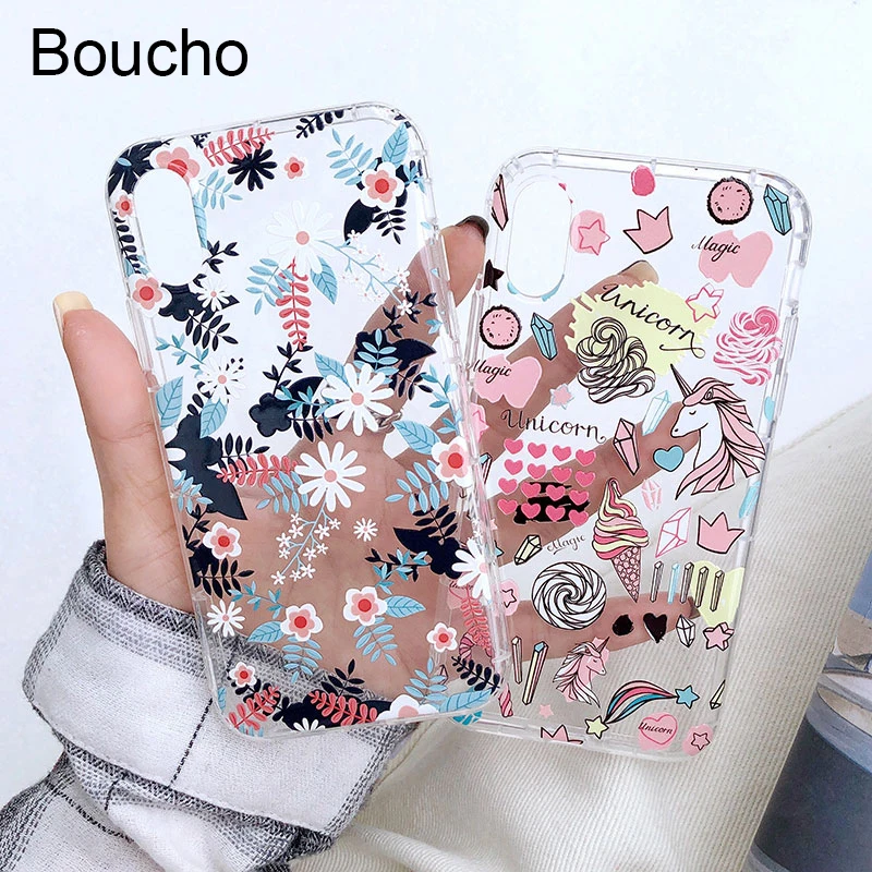 Boucho Transparent Phone Case For iphone XS MAX XR Floral Flower Leaves Flamingo Soft TPU Cover X 6 6s 8 7 plus Cases |