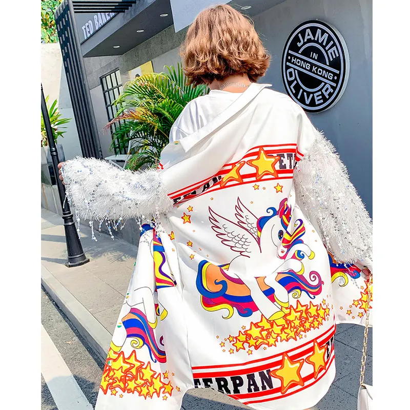 2019 весенние женские футболки с блестками и принтом кисточками |