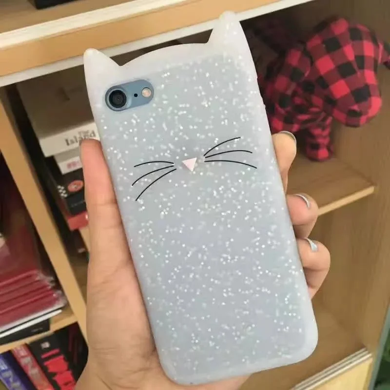 Чехол для iPhone 7 милый мультфильм животных 3D Борода кошка ухо чехол X XS MAX XR 5s SE 6 S 8 Plus