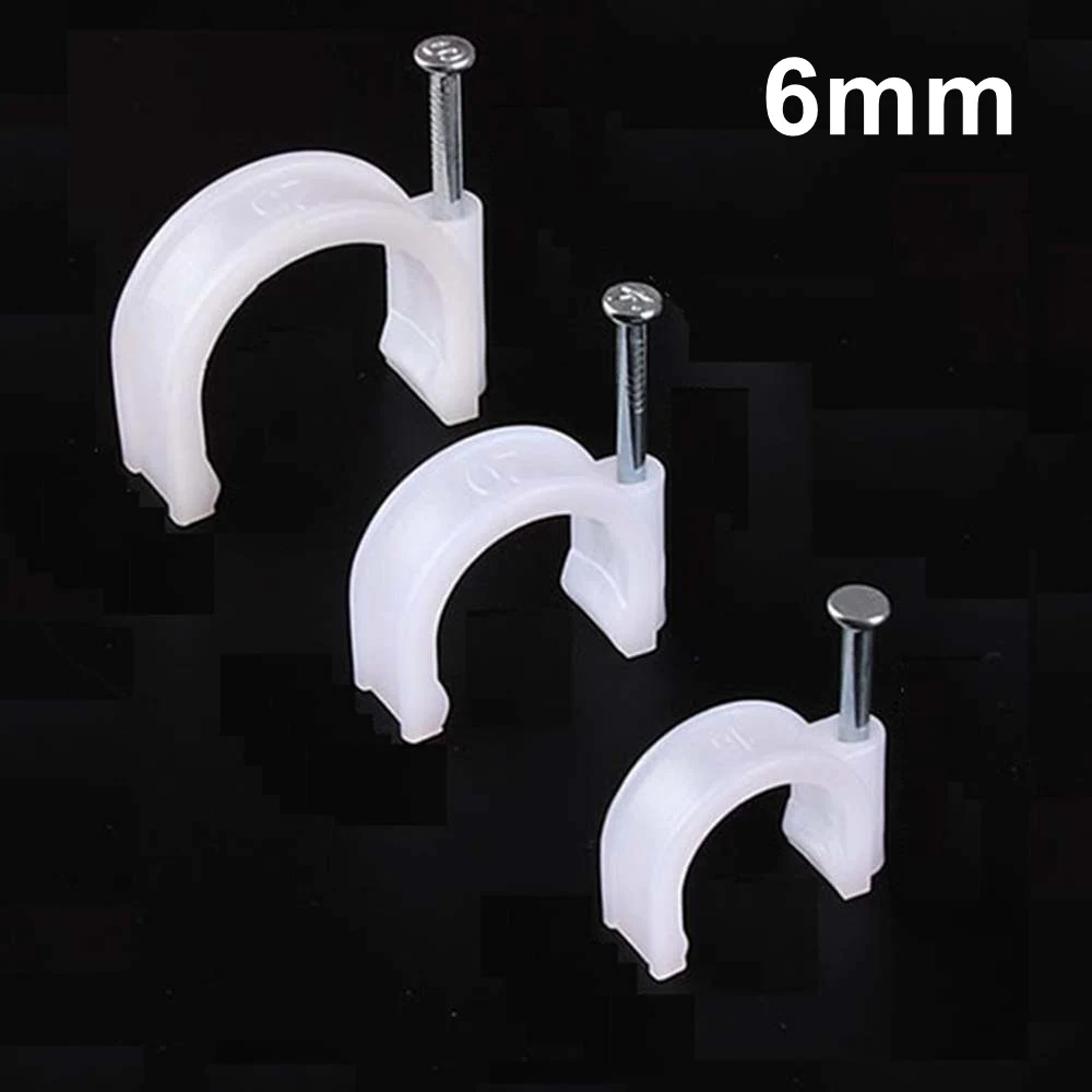 

100pcs 6mm Flat or Round or Circle Cable Clips with Nail, Wire U Circle Cable Clamp with Nail