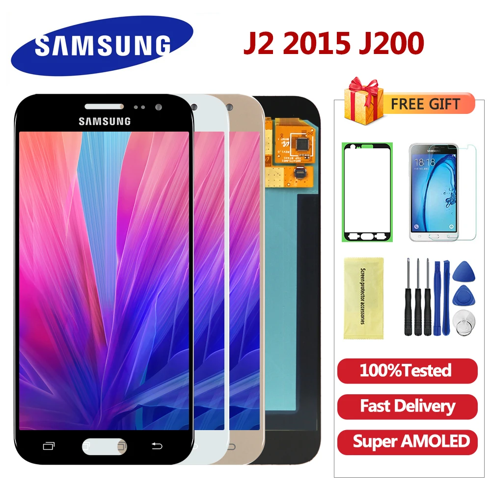 Супер AMOLED ЖК дисплей для SAMSUNG GALAXY J2 J200 J200F J200H J200Y сенсорный экран дигитайзер сборка