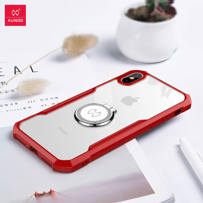 red-ring Чехол для телефона для iPhone 7 8 plus 6 6s plus XUNDD прозрачный кольцевой защитный чехол+ стеклянная Защитная пленка для iPhone xr x xs max - Цвет: red-ring
