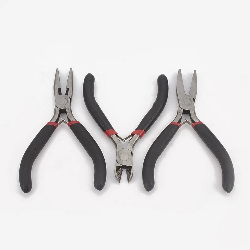 3pcs/set 45# Steel Jewelry Making Tools Kit including Wire-Cutter Plier Flat Nose Plier and Side Cutting Plier 18.5x16.5x1.5cm