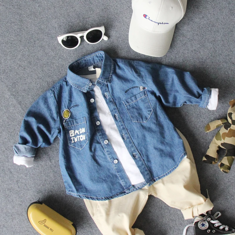 Джинсовая рубашка для мальчиков с буквенным принтом 1 шт. длинными рукавами