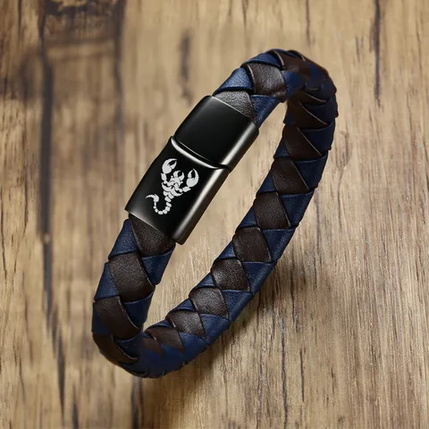 Черный мужской браслет из натуральной кожи с бесплатной гравировкой логотипа на заказ Скорпион Дракон Волк Мужской подарок лучшим друзьям