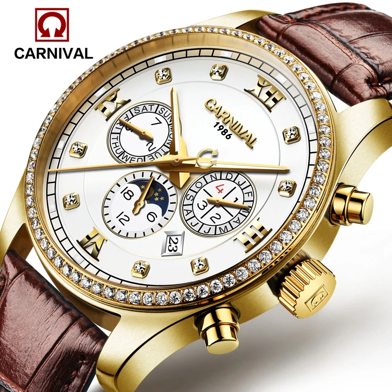 

Luxury Carnival Moon Phase Waterproof watch men Sapphire silver Stainless Steel Date Automatic machine watch relogio masculino