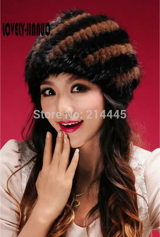 Популярная шапка из натурального меха норки вязаная модные женские зимние