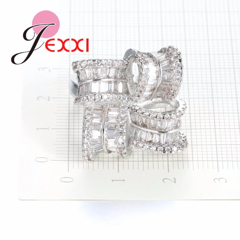 

Top Quality Fashion Silver Bridal Wedding Rings For Woman Geometric Cubic Zircon Ring Accessory Valentine Day Jewelry