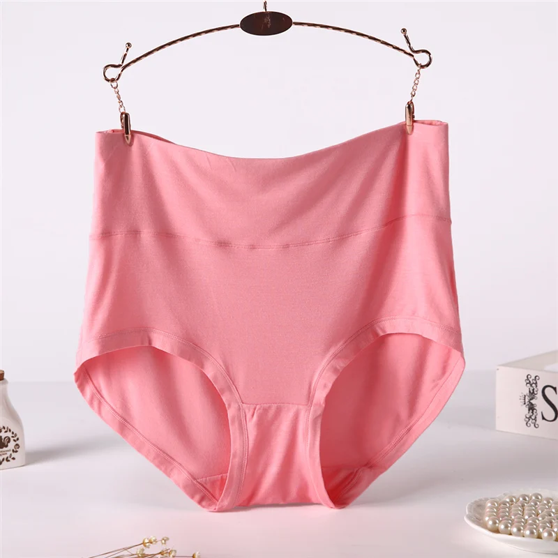 Pink Женские трусы с высокой талией, хлопок, одноцветные, размера плюс, женское нижнее белье, дышащие женские сексуальные трусики, мягкие трусы для женщин - Цвет: Pink