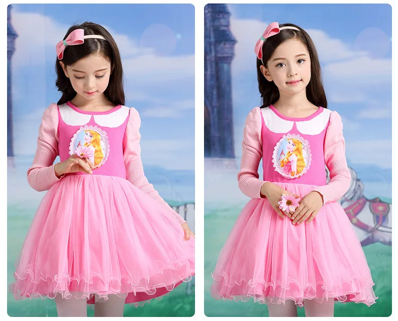 New Spring Girls Long sleeve Dress Winter Children Clothes Pink Kids Sweater Sleeping Beauty Princess Tutu Dress.YL13B | Детская одежда