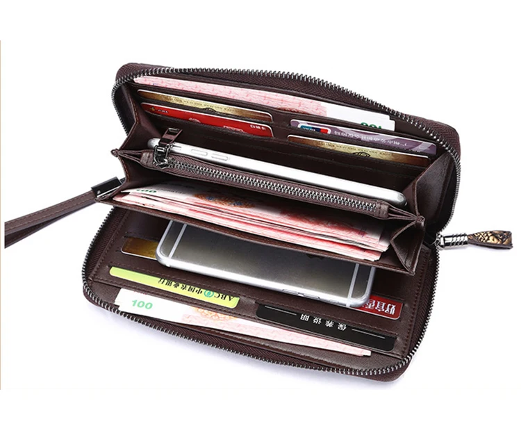 Мужской Длинный кошелек из натуральной кожи с черепом на молнии клатч iPhone7