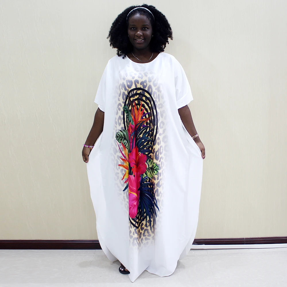 

African Casual Loose Dress for Women Flower Print Fashion Maxi for Ladies Dress