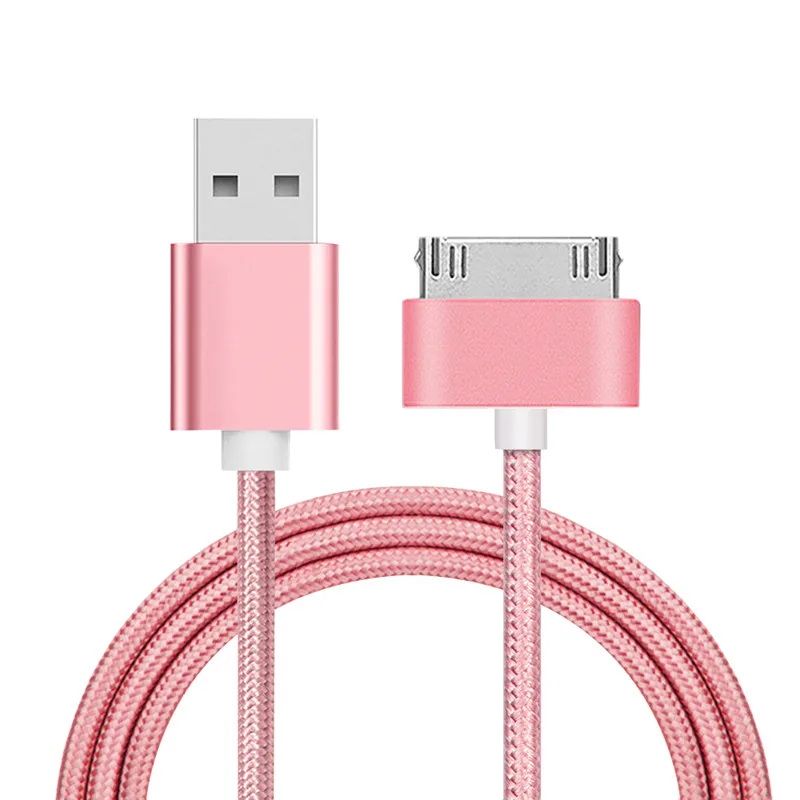 USB кабель нейлоновая оплетка 2A кабель передачи данных для быстрой зарядки для iPhone 4 4S 3GS iPad 2 3 iPod Nano itouch 30 Pin кабель-адаптер - Цвет: Pink
