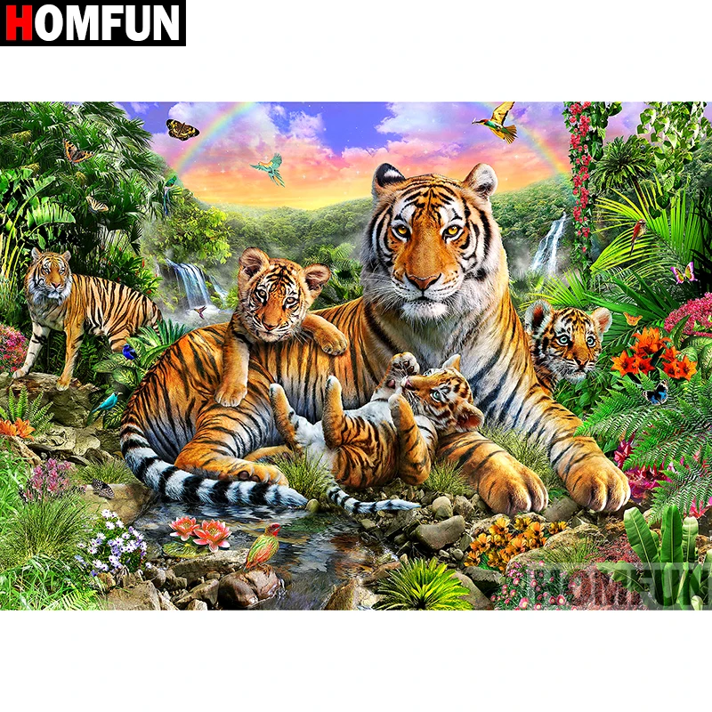 Алмазная 5D Вышивка Тигр HOMFUN картина сделай сам из квадратных/круглых страз