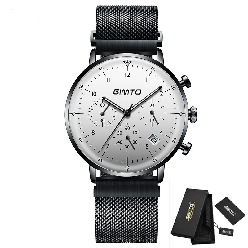 Black White Box Reloj hombre GIMTO Топ бренд класса люкс для мужчин часы ультра тонкий Дата наручные часы сталь Водонепроницаемый спортивные часы повседневное кварцевые часы - Цвет: Black White Box