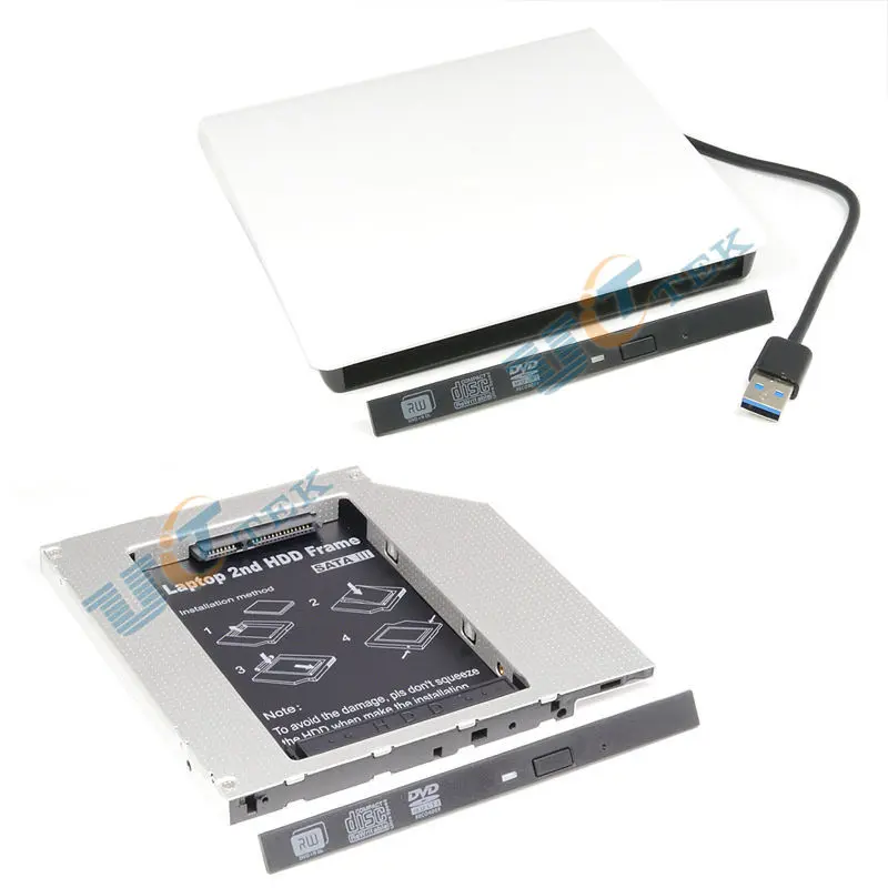 9 5 мм 2nd HDD Caddy SATA iii жесткий диск + внешний USB 3 0 до CD/Φ корпус для оптического