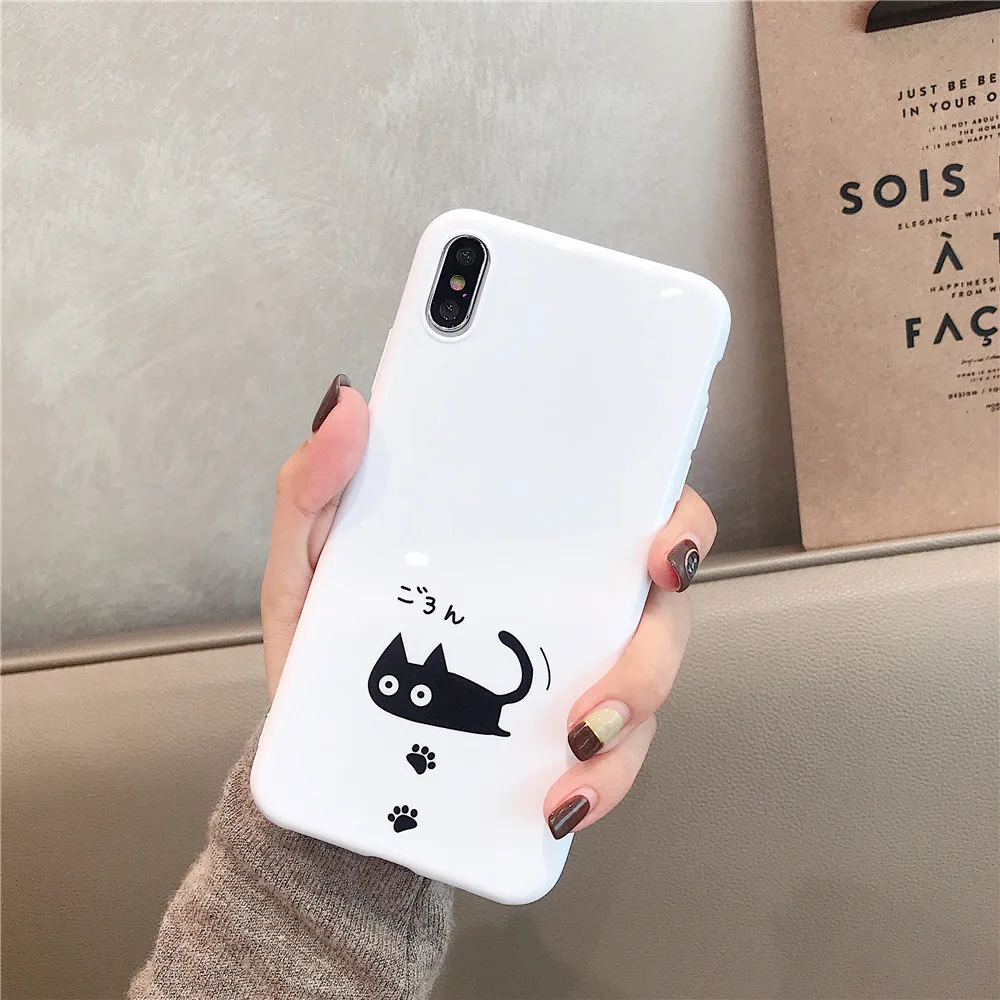 Для iPhone 7 чехол милый черный кот мультфильм для X XS MAX XR мягкий силиконовый