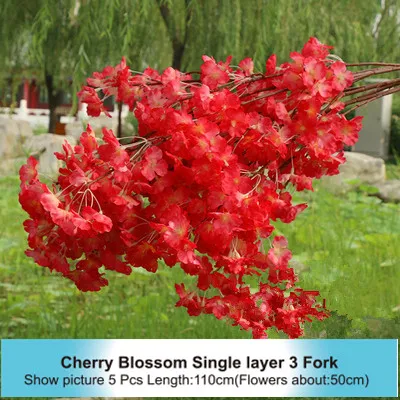 Single layer 3 Fork High Densities 4 6 fork Fake Cherry Blossom Flower Branch Begonia Sakura Tree Stem for Event Wedding Tree Deco Artificial Decora - Цвет: Single layer 3 Fork