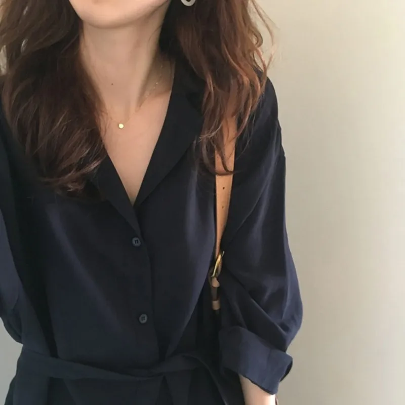 

Summer Long Sleeve Single Breasted Coat Long Trench Women Turn-down Collar Trench